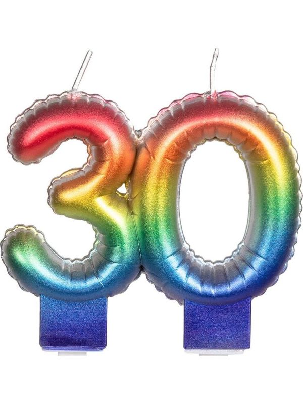 Regenboog Kaars Cijfer 30
