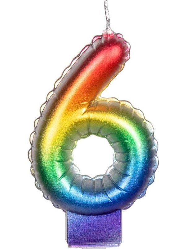 Regenboog Kaars Cijfer 6