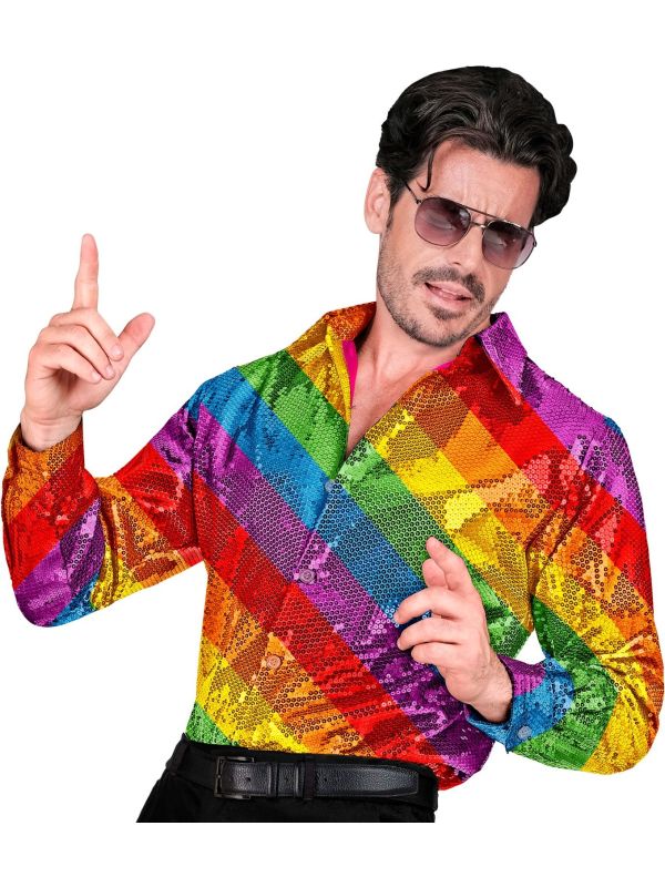 Regenboog Pailletten Blouse Heren