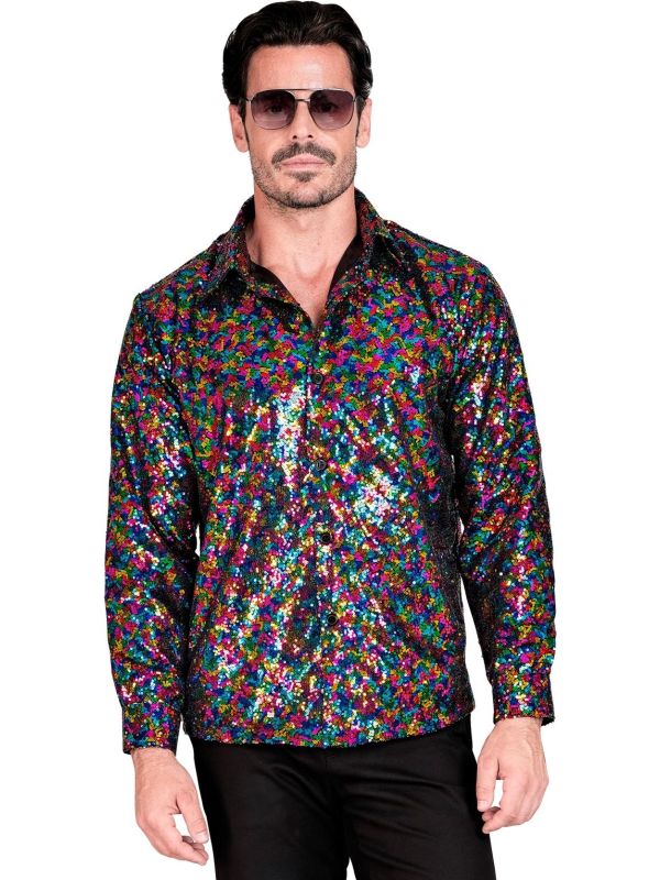 Regenboog Pailletten Party Blouse Heren