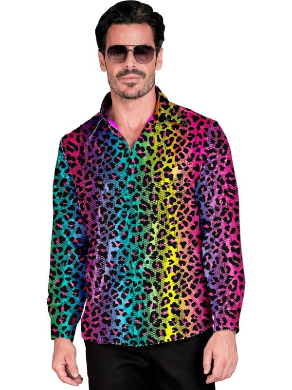 Regenboog Panterprint Pailletten Blouse Heren