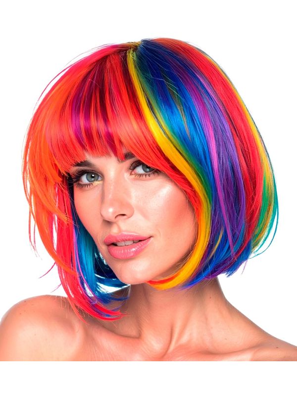 Regenboog Pruik Boblijn Dames Carnaval