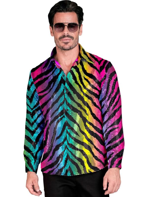 Regenboog Tijger Pailletten Blouse Heren