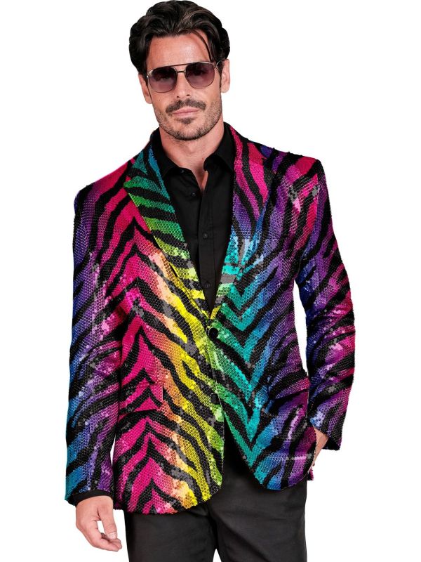 Regenboog Tijger Pailletten Colbert Heren