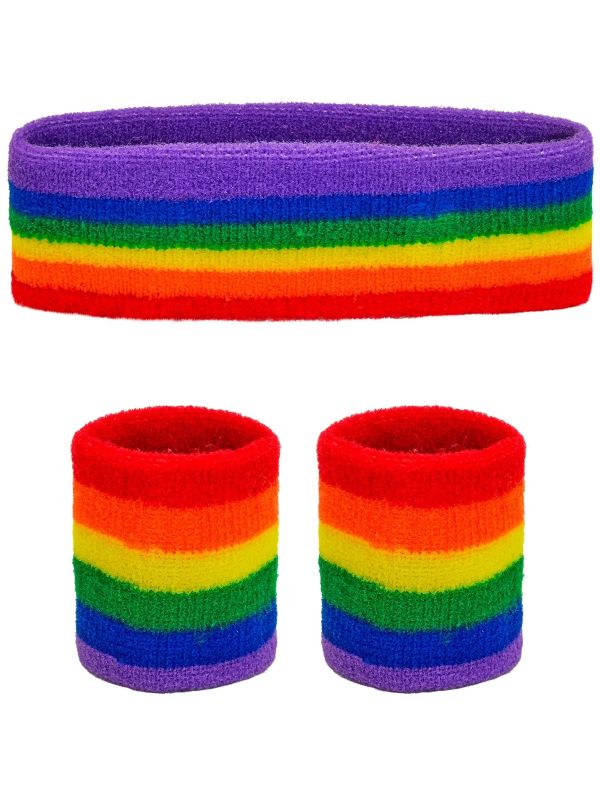 Regenboog Zweetbanden Set met Hoofdband en Polsbandjes