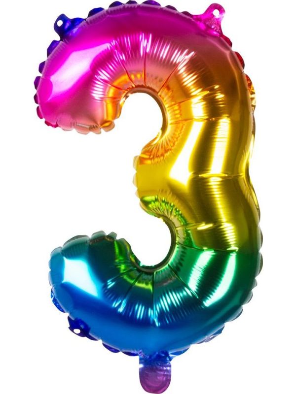 Regenboogkleurige Folieballon Cijfer 3