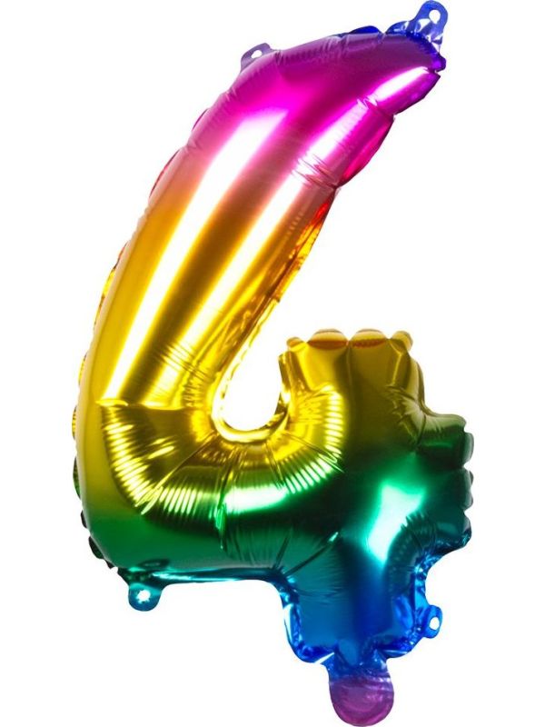 Regenboogkleurige Folieballon Cijfer 4