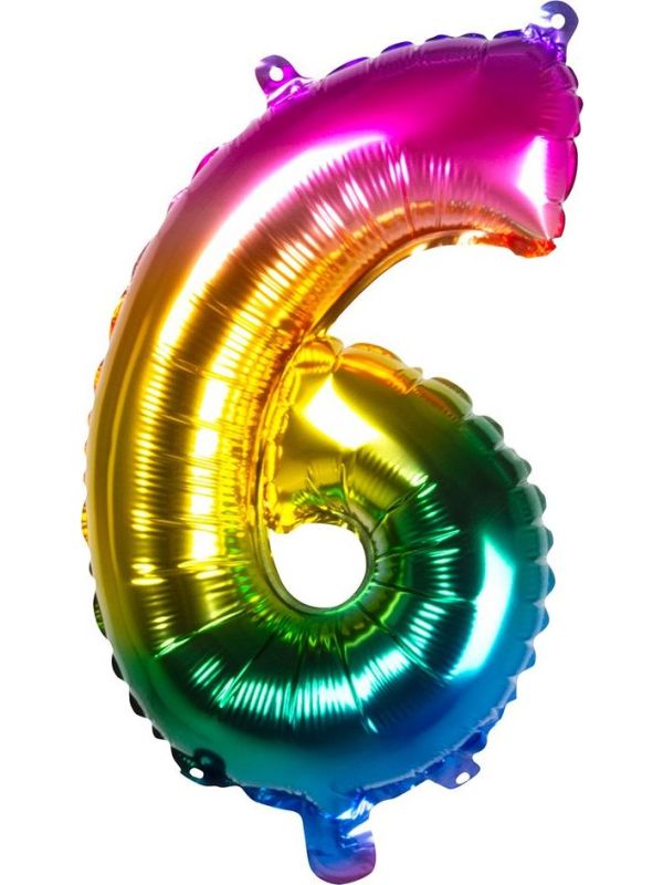 Regenboogkleurige Folieballon Cijfer 6