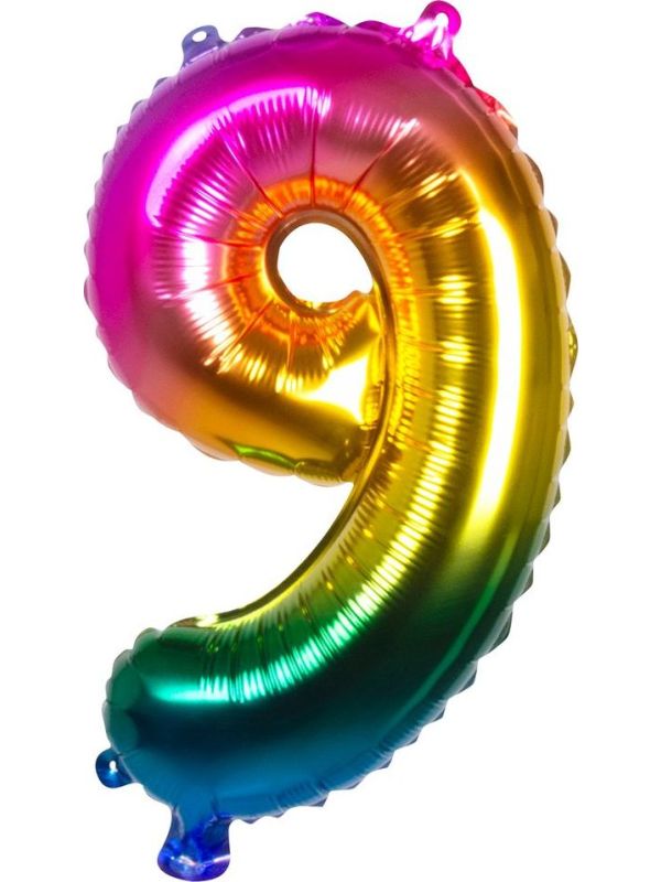 Regenboogkleurige Folieballon Cijfer 9