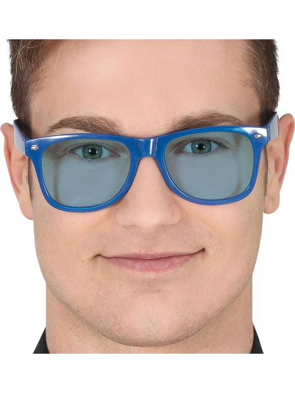 Retro 80's Blauwe Bril met Blauwe Glazen