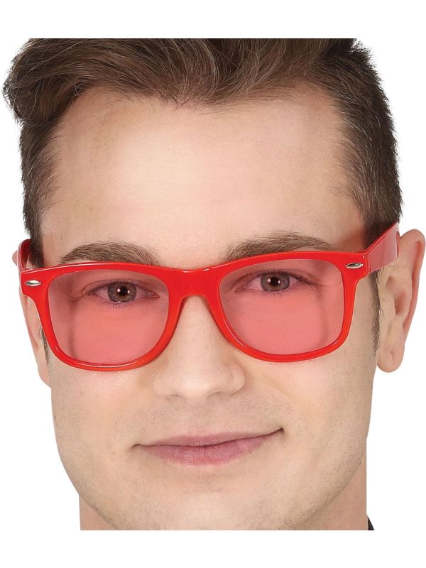 Retro 80's Rode Bril met Rode Glazen