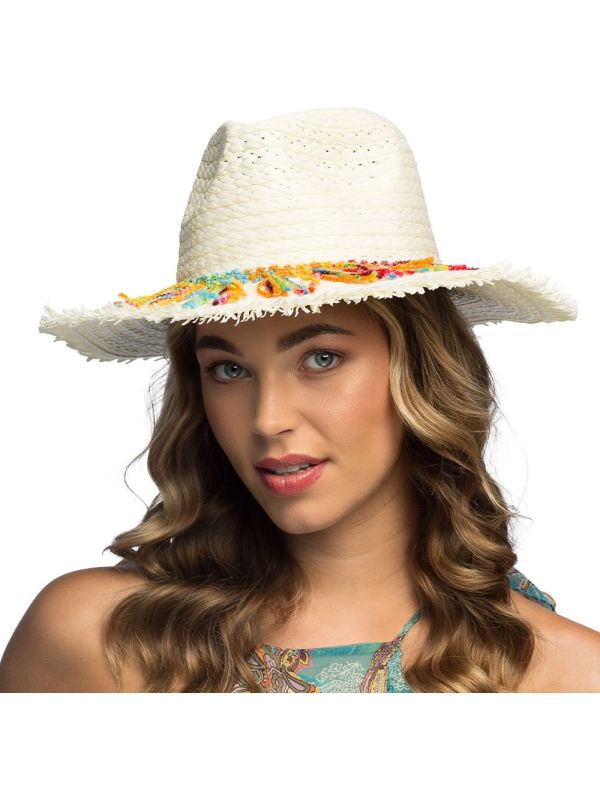 Rieten Hippie Hoed Wit