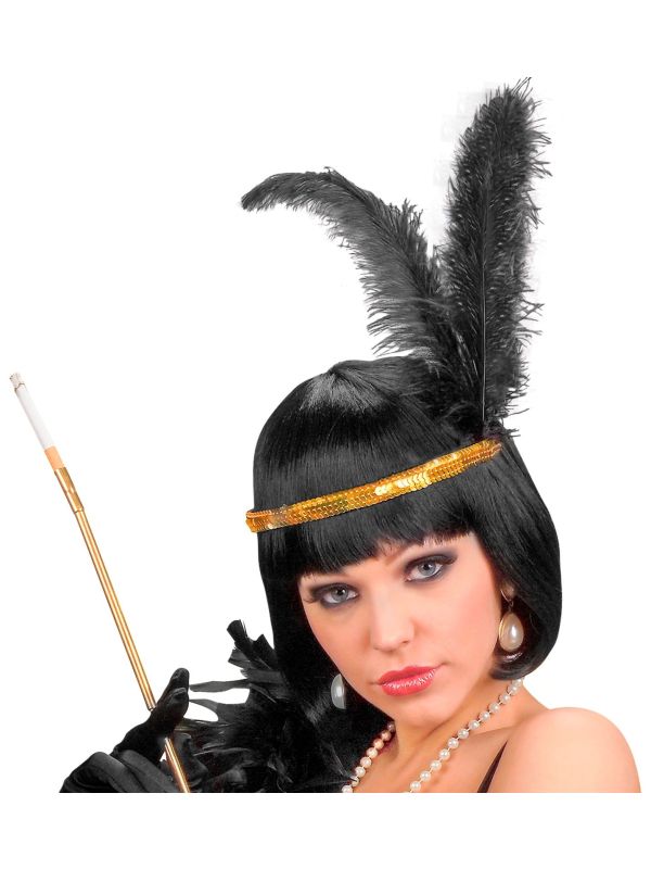 Roaring Gouden Pailletten Hoofdband met Veer