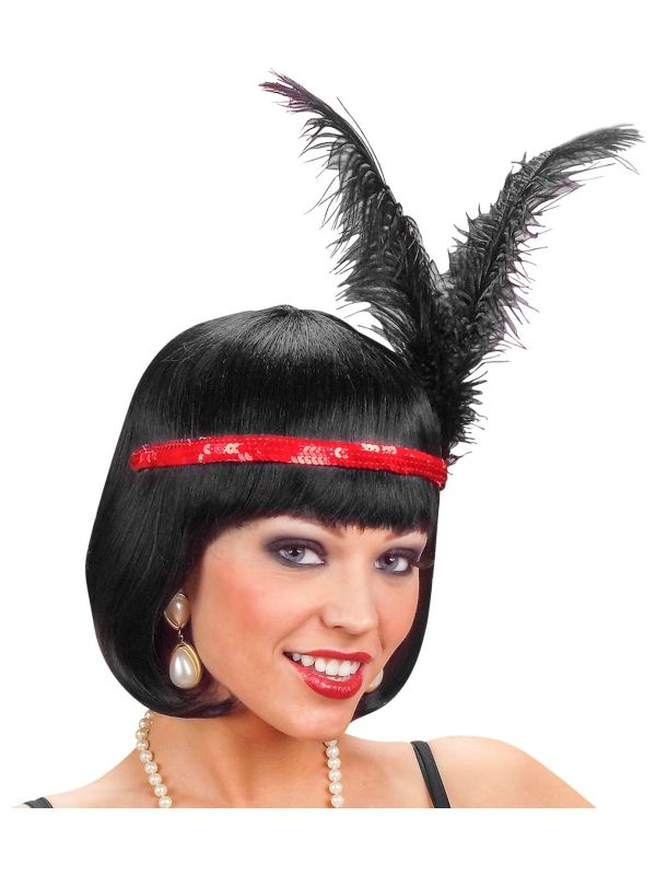 Roaring Rode Pailletten Hoofdband met Veer