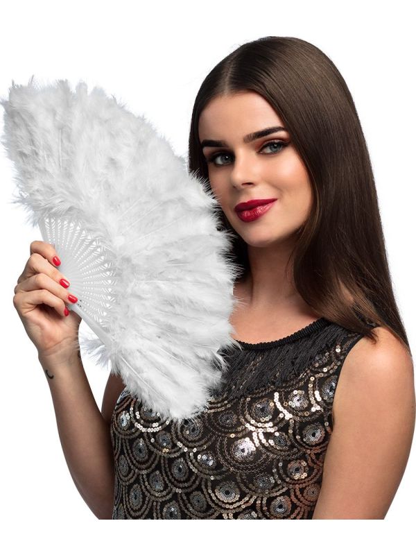 Roaring Twenties Stijlvolle Witte Veren Handwaaier