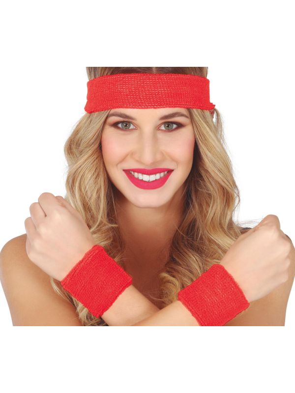 Rode 80's Zweetbandjes en Hoofdband
