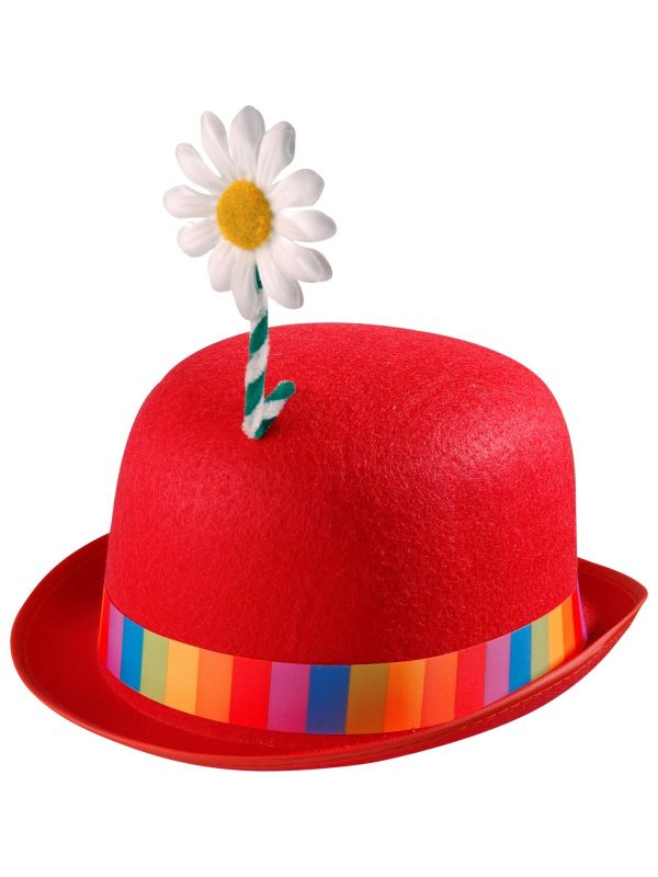 Rode Clown Bolhoed met Bloem