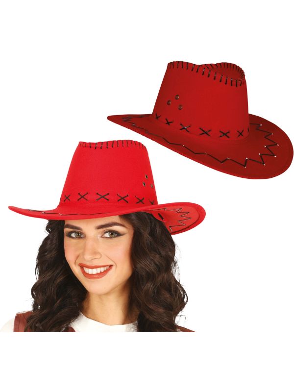 Rode Cowboyhoed Suède Look Volwassenen