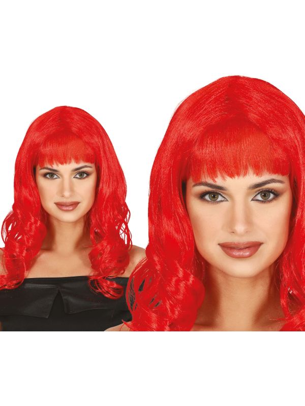 Rode Dames Pruik Lang Krullend met Pony