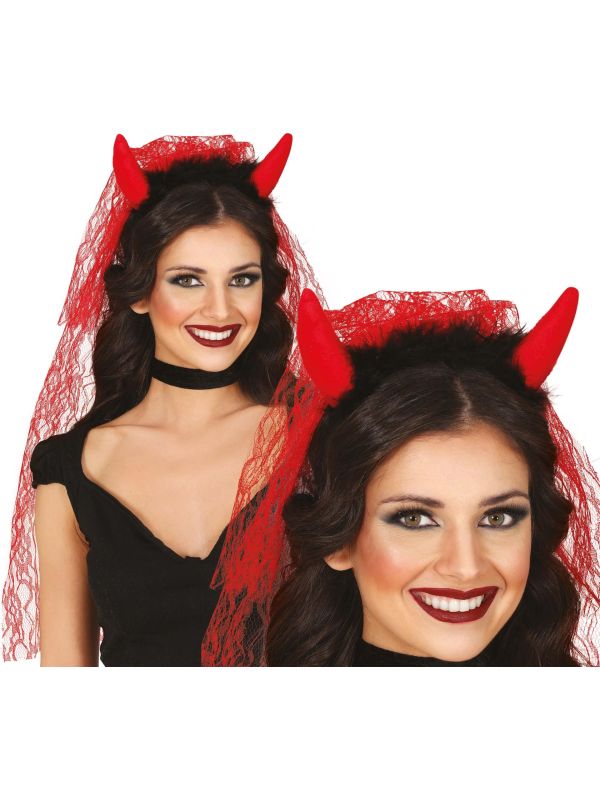 Rode Duivel Haarband met Kanten Sluier