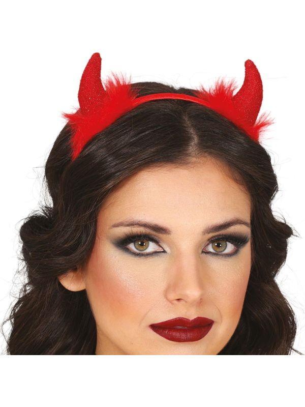 Rode Duivel Haarband met Veertjes Dames