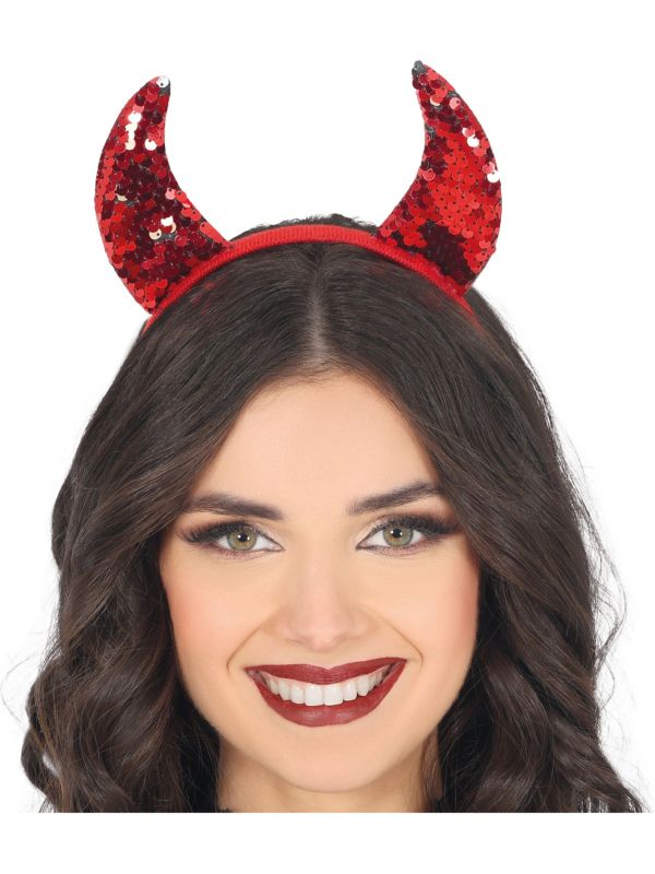 Rode Duivel Horens Pailletten Hoofdband Halloween
