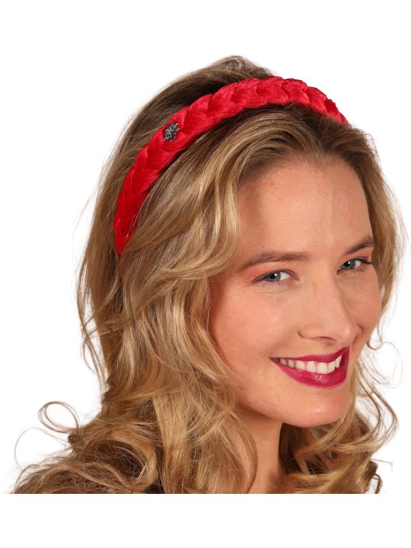 Rode Gevlochten Haarband Alpentraum met Edelweiss