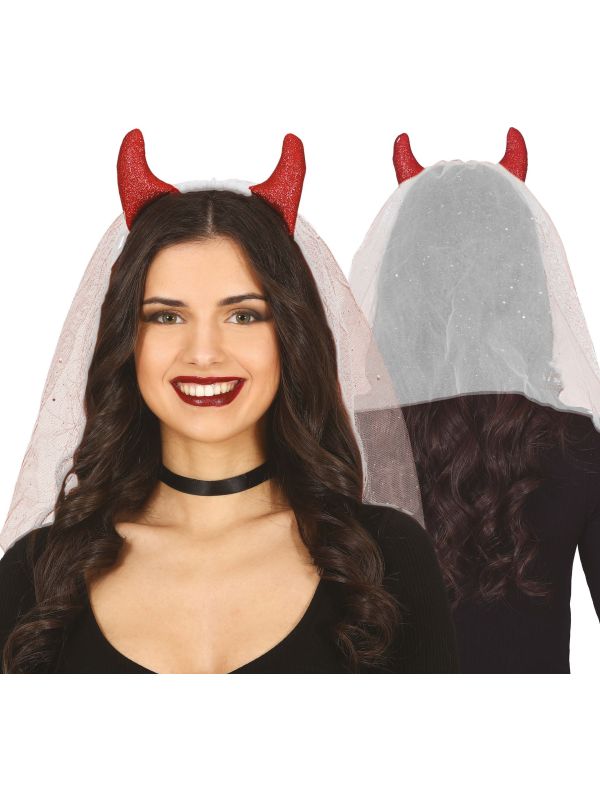Rode Glitter Duivel Oortjes met Sluier