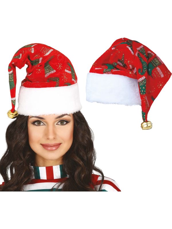 Rode Glitter Kerstmuts met Sokken