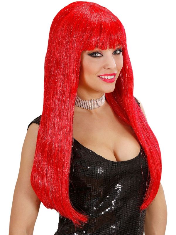 Rode Glitter Pruik
