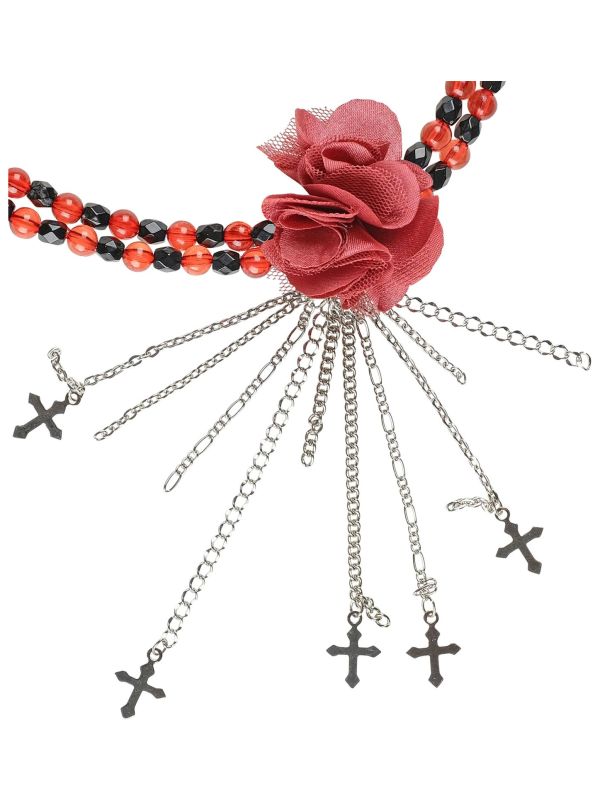 Rode Gothic Choker met Bloem