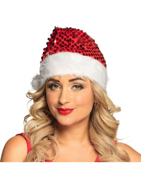 Rode Kerstman Muts met Pailletten