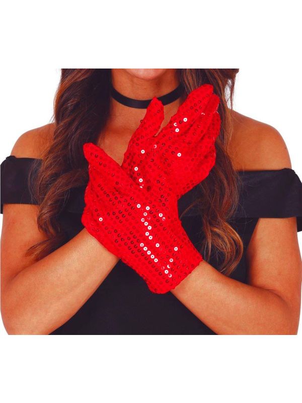 Rode Korte Pailletten Handschoenen