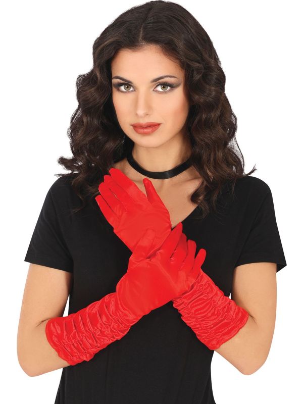 Rode Lange Gerimpelde Handschoenen