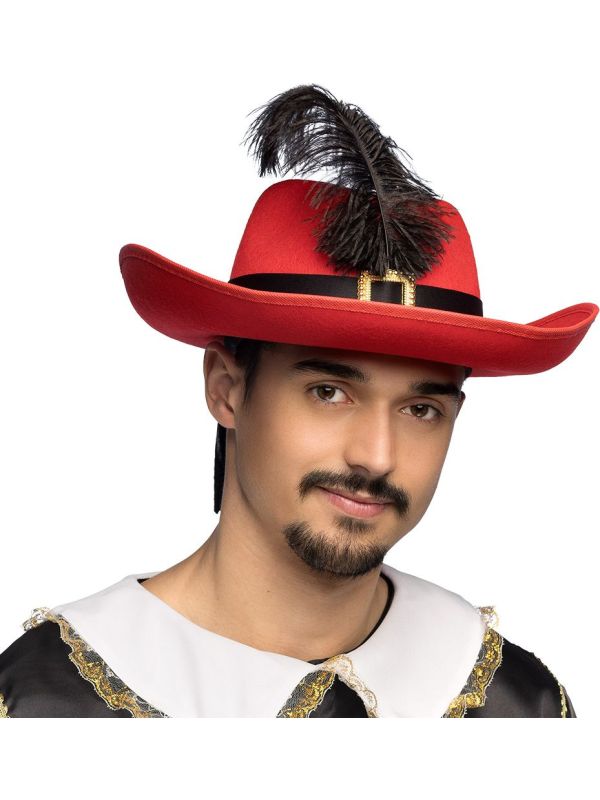 Rode Musketierhoed Met Zwarte Veer