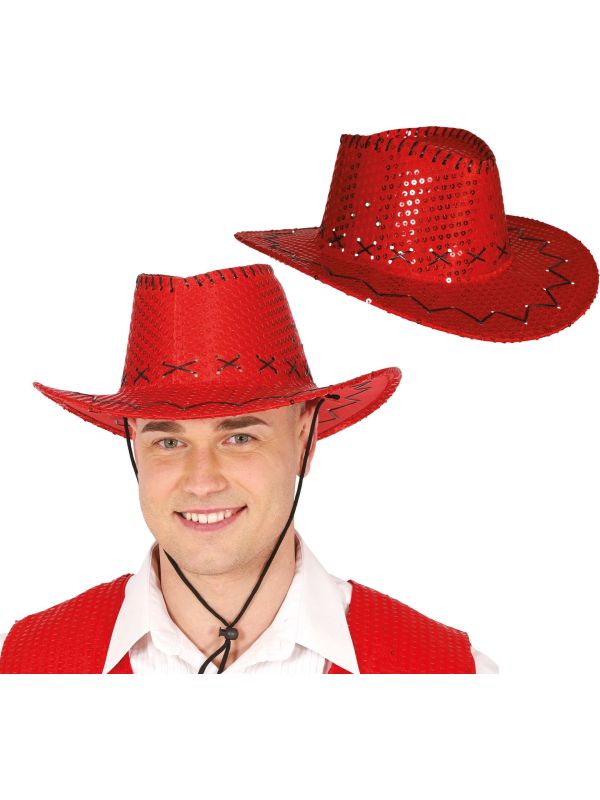 Rode Pailletten Cowboyhoed Volwassenen
