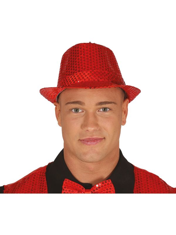 Rode Pailletten Fedora Hoed