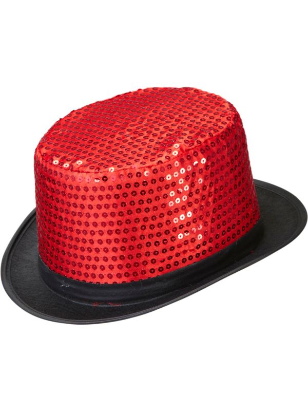 Rode Pailletten Hoge Hoed
