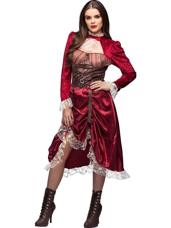 Rode Victoriaanse Steampunk Jurk Dames
