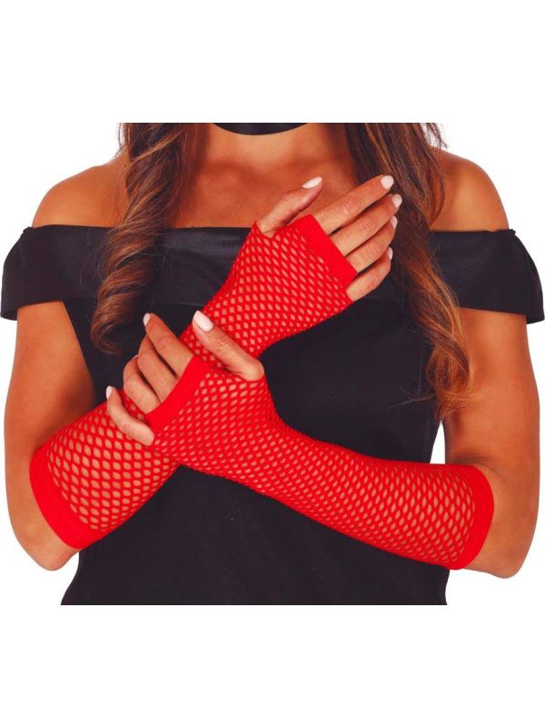 Rode Vingerloze Lange Handschoenen