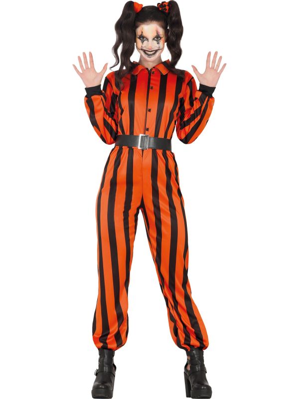 Rood Harlekijn Gevangene Kostuum Dames