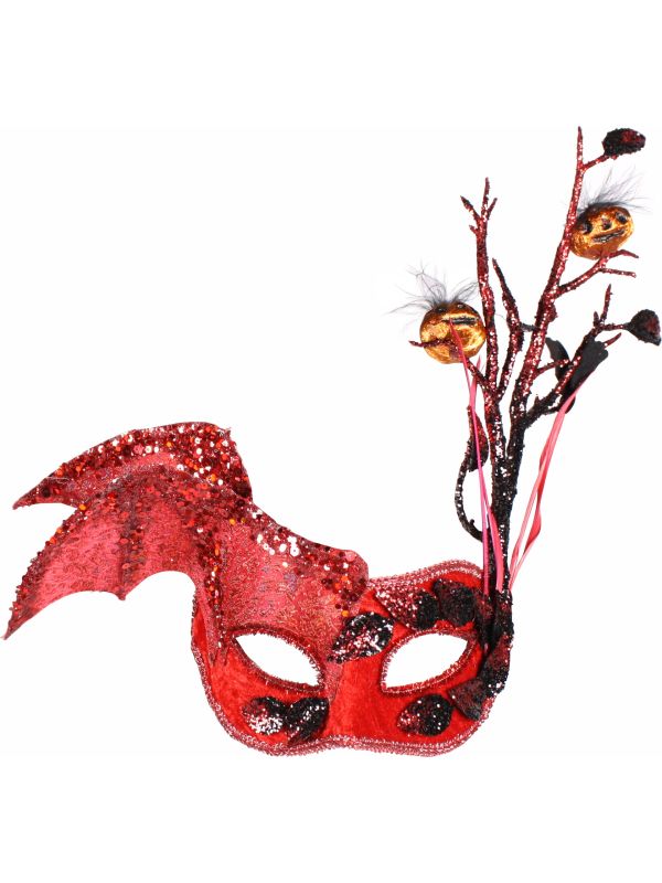 Rood Oogmasker met Pailletten en Vleermuisvleugel Halloween