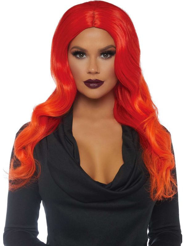 Rood Oranje Ombre Pruik