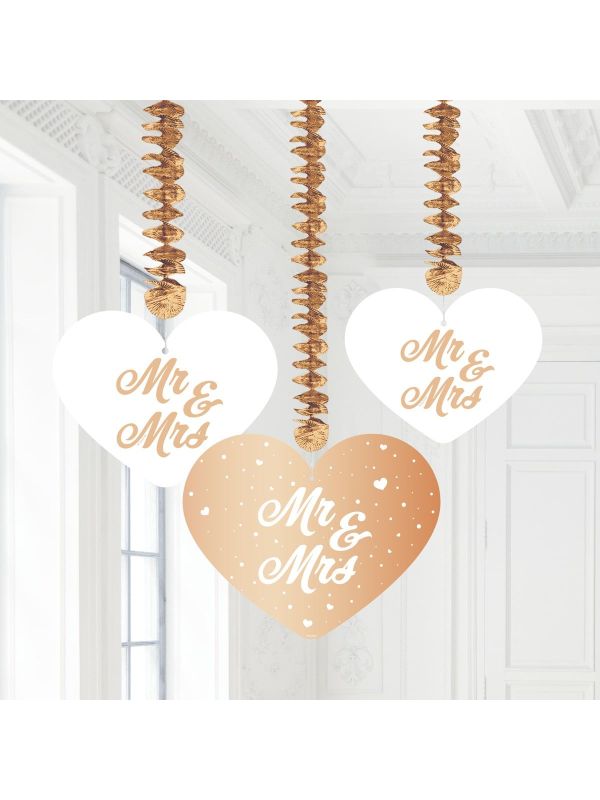 Rose Gouden Bruiloft 3 Harten Hangende Versiering