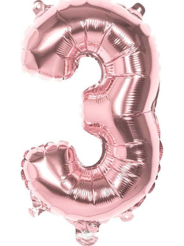 Rosegoud Folieballon Cijfer 3