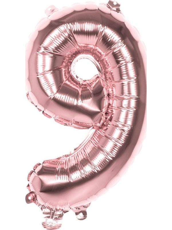 Rosegoud Folieballon Cijfer 9