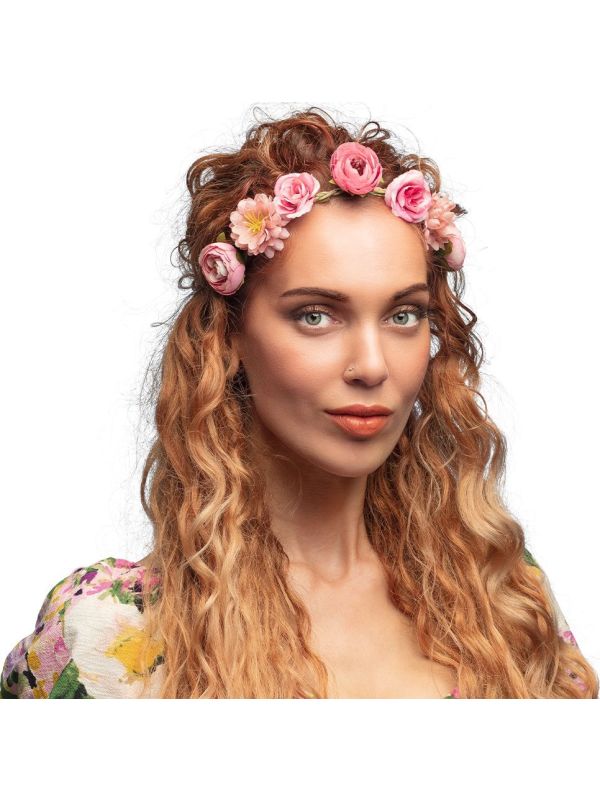Roze Bloemen Hoofdband 60's