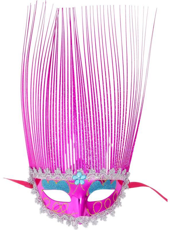 Roze Carnival Oogmasker met Kuif