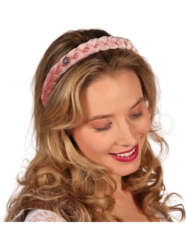 Roze Gevlochten Haarband Alpentraum met Edelweiss