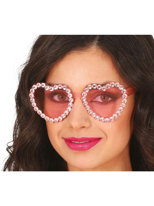 Roze Hartjesbril met Zilveren Diamanten Volwassenen